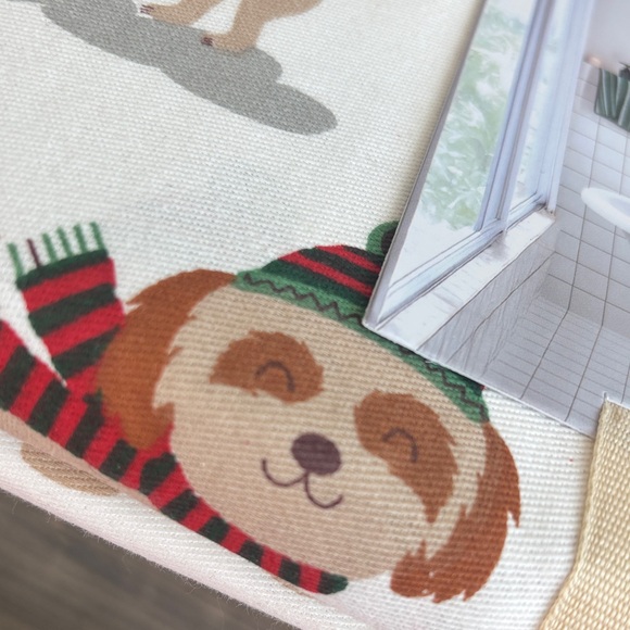 Festive Dog Print Shower Curtain - White and Brown - Picture 5 of 5